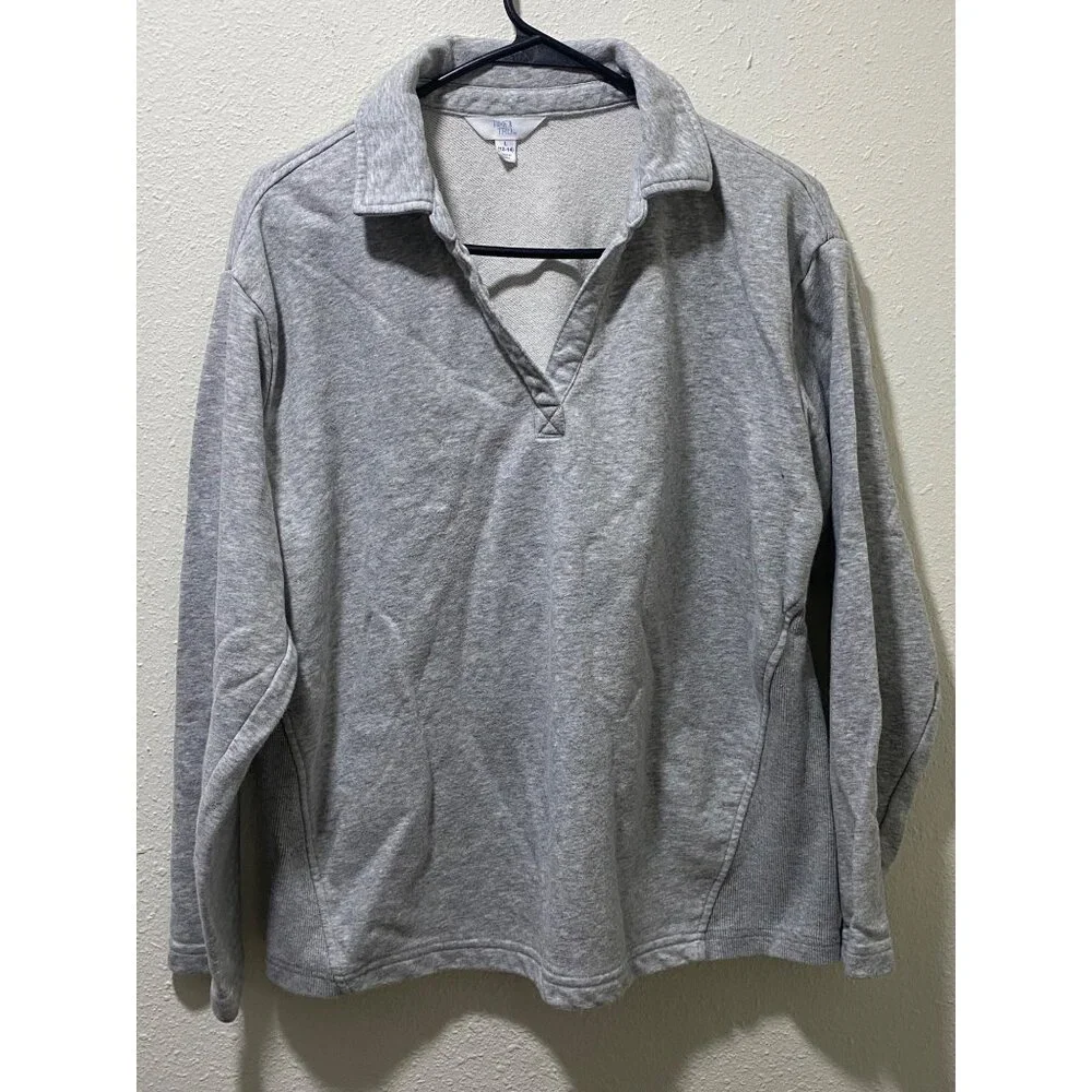 Time and Tru Womens Gray Split Neck Pullover Sweatshirt Top Size L 12-14 - Picture 6 of 11